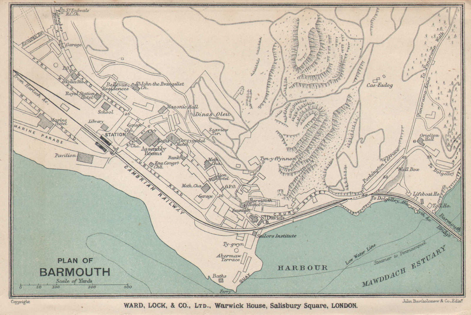 BARMOUTH vintage town/city plan. Wales. WARD LOCK 1920 old antique map chart